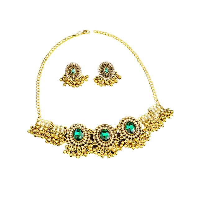 Conjunto de Joyería Salvador Collar Pendiente Retro Verde