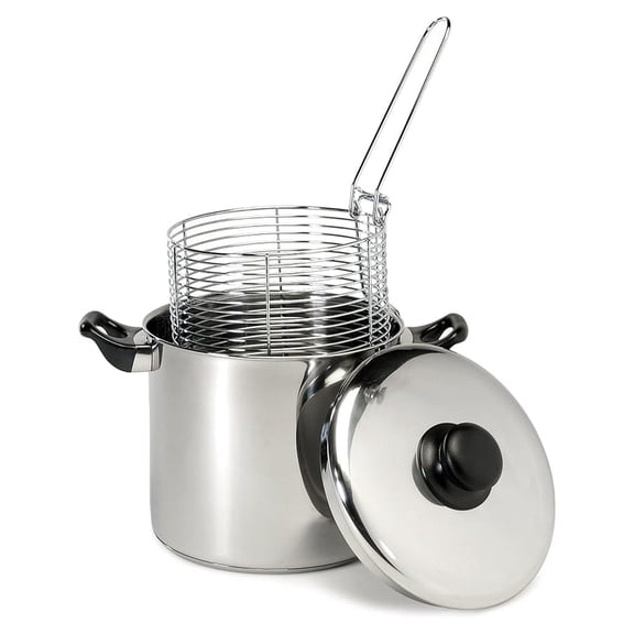 Stainless Steel Deep Fryer 6 Quart - Stove Top Fryer with Basket - Silver Stockpot for Frying - Commercial Grade Kitchen Equipment