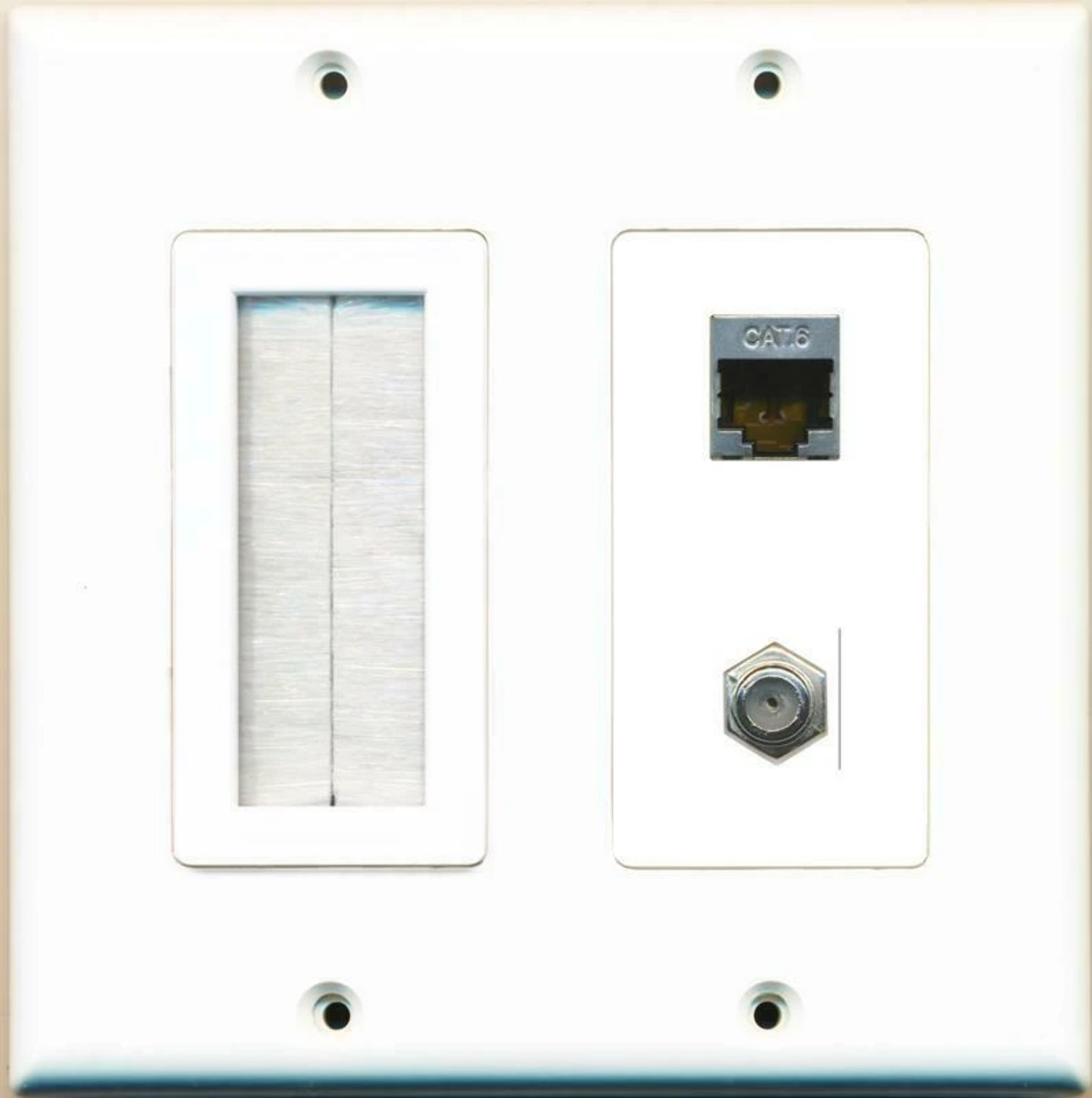 Brush and Cat6 Shielded Coax Cable TV Wall Plate