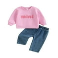thumbnail image 1 of Stylish Baby Girl Fall Outfits  Sweatshirt with Letter Embroidery + Denim Pants, 1 of 9