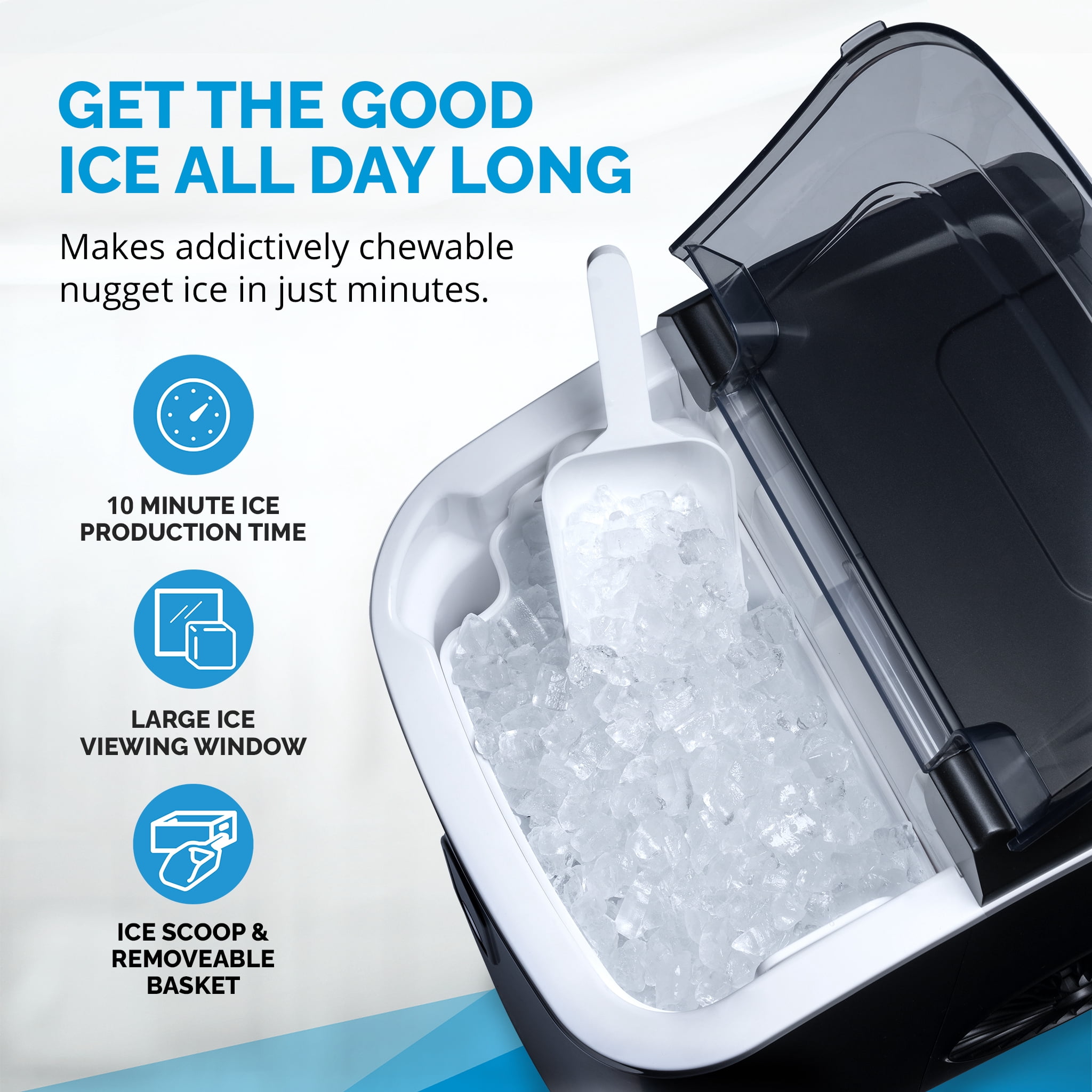 Newair Countertop Nugget Ice Maker, 26 lbs, Matte Black