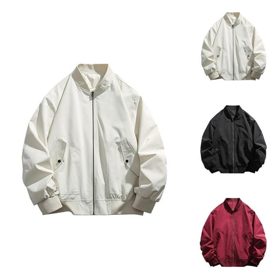 Fall Jackets for Men 2025 Long Sleeve Stand Collar Loose Fit Casual Zip Up Jacket with Pockets Coat Outerwear
