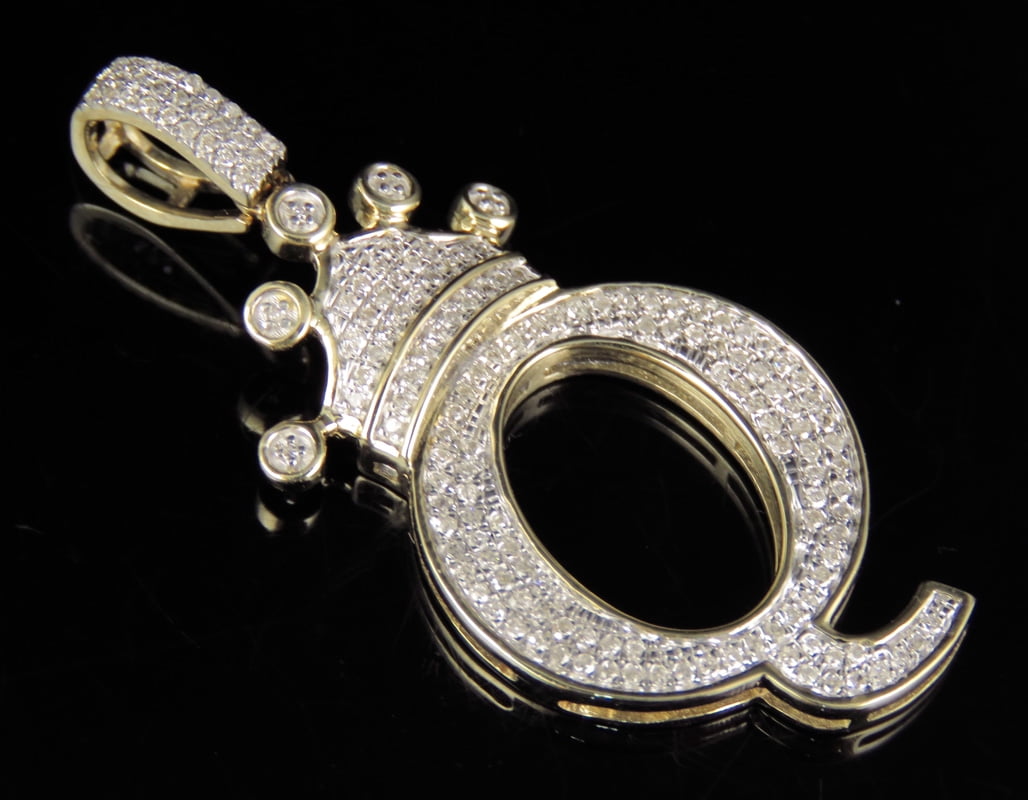 Initial Letter Q Crown Diamond Custom Pendant In 10K Yellow Gold 0.36