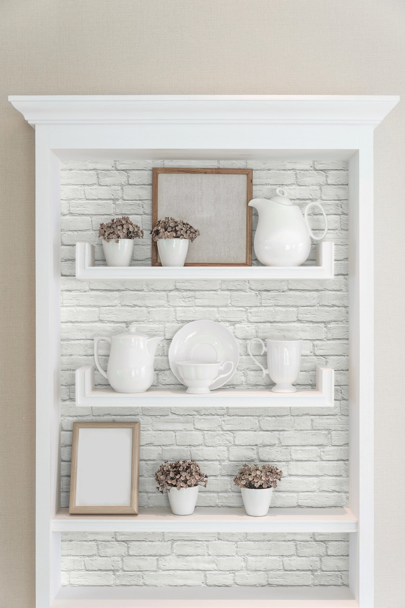 NextWall  Vintage White Brick Peel and Stick Removable Wallpaper - 20.5 in. W x 18 ft. L