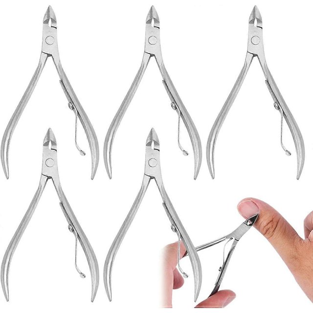 Paquete de 5 recortadores de cutículas de acero inoxidable, pinzas para cutículas, tijeras para eliminar piel muerta, herramienta de empuje para decoración de uñas
