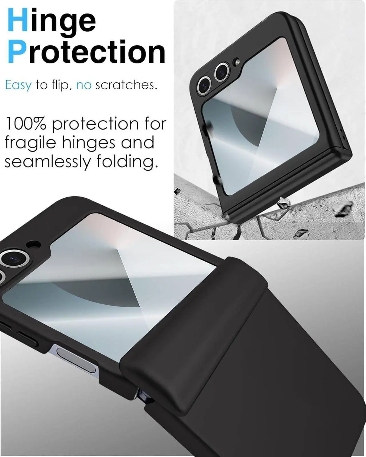 Case for Samsung Galaxy Z Flip 6 Case / Z Flip 7 FE, Hinge Protection, Built-in Screen Protector, Wireless Charging, Slim Rugged Phone Protective Case for Galaxy Z Flip 6