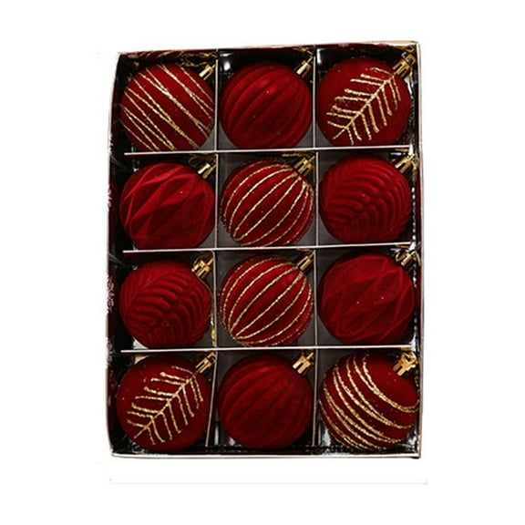 Zmeidao 12Pcs Red Velvet Christmas Ornaments Balls, Flocked Christmas Tree Decorations Christmas Ball Christmas Hanging Ornament for Family Holiday Wedding Party Xmas Tree