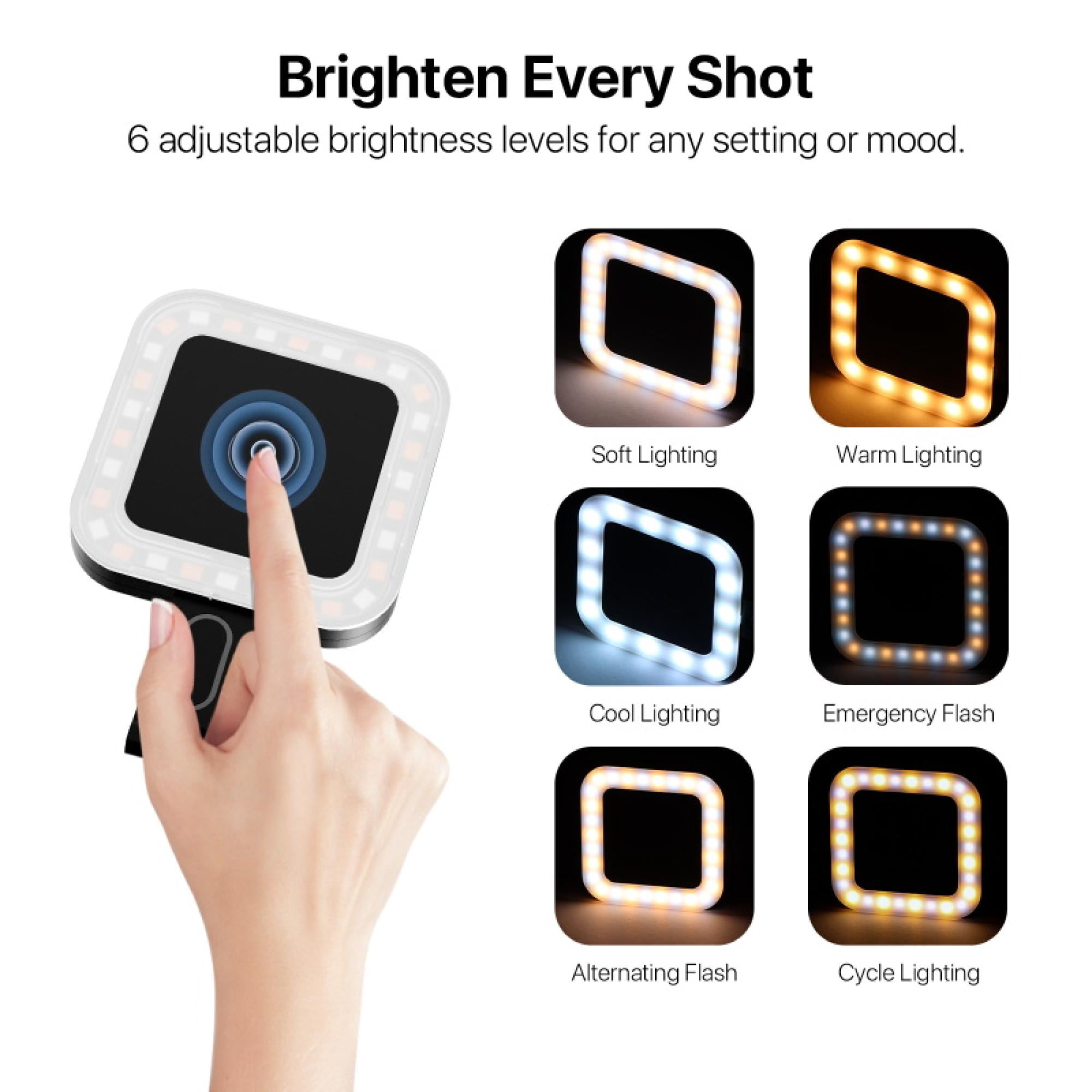 GlowOn Magnetic Selfie Ring Light – 6 Light Modes, USB-C Rechargeable – Compatible with MagSafe & Magnetic Phones – Black
