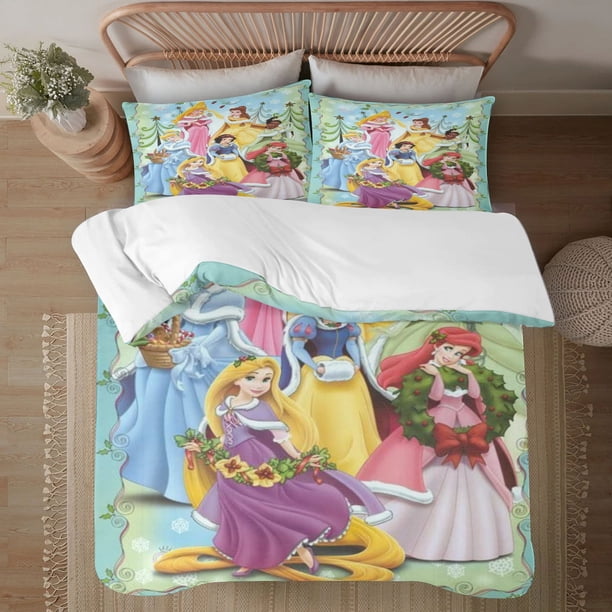 Juego de edredón con diseño de princesas navideñas para niños, niñas, niños y adultos, juego de cama geométrico en 3D, 1 funda de edredón y 2 fundas de almohada