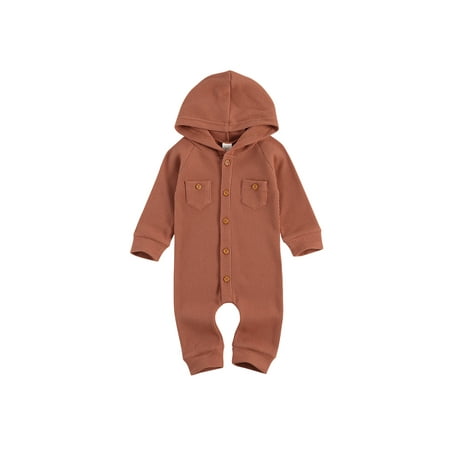 

Nokiwiqis Baby s Solid One-piece Rompe Long Sleeve Single Breasted Hooded Bodysuit