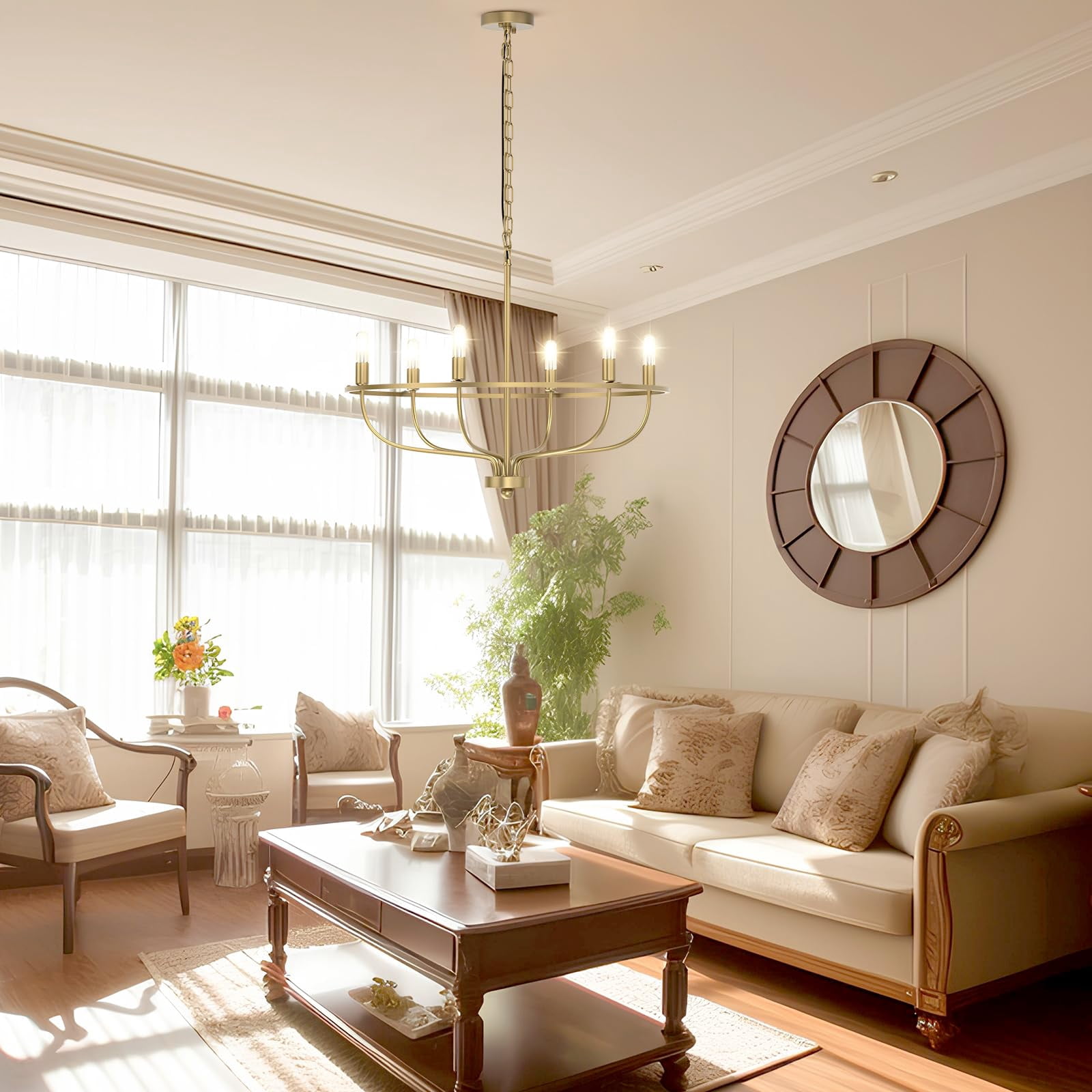 Laboreducer Chandeliers for Dining Room 6 Lights Height Adjustable Ceiling Light Fixture Mid-Century Chandelier
