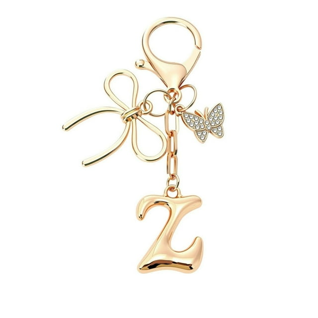Oliegs Stylish 26 Letter Bow Gold Letter Key Chain For Cute Purse Handbag & Charm!