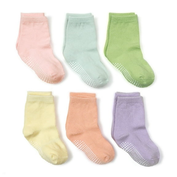 Fraobbg 6 Pack Baby Girls Non Slip Crew Socks For Toddlers Cotton Grips Ankle Socks Colorful