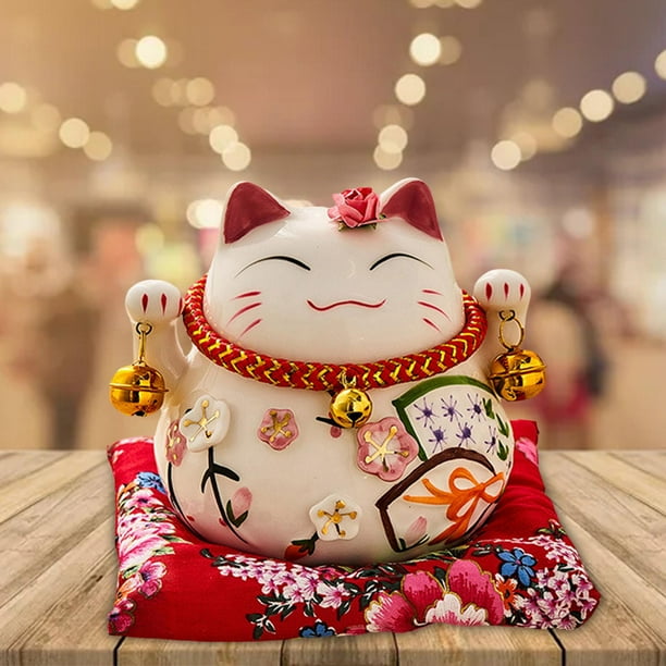 Japanese Vintage Style Good Luck Cat Piggy Bank Waving Ceramic