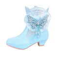 thumbnail image 4 of Kids Snow Boots Girls Glitter Splice Winter Ankle Booties with Sweet Rhinestone Beaded Bow Casual Warm Furry Lined Side Zipper Kitten Heel Princess Dress Boots 2 Big Kid Blue, 4 of 5