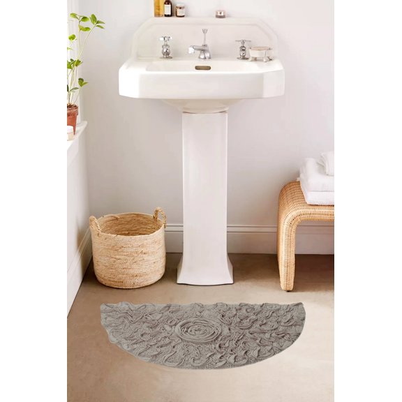 Home Weavers Bell Flower Bathroom Rug 100% Cotton Tufted U Shape Slice Rug, Soft Absorbent Bath Rugs, Non-Slip Bath Rug, Machine Washable, Bath Rugs for Bathroom, 17"x30" Slice Rug, Linen