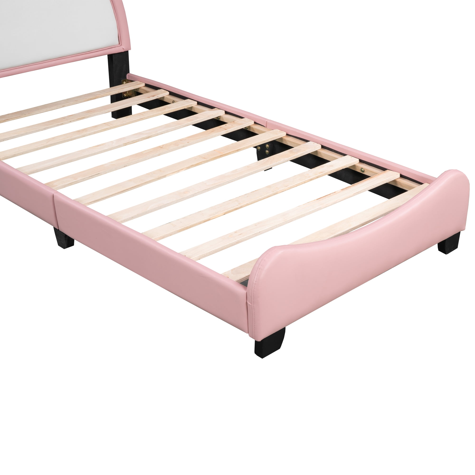 Cute Twin Size Bed Frame with Unicorn Shape Headboard,Twin Size Platform Bed Frame with Headboard and Footboard for Boys Girls ,80"x45"x45",White+Pink