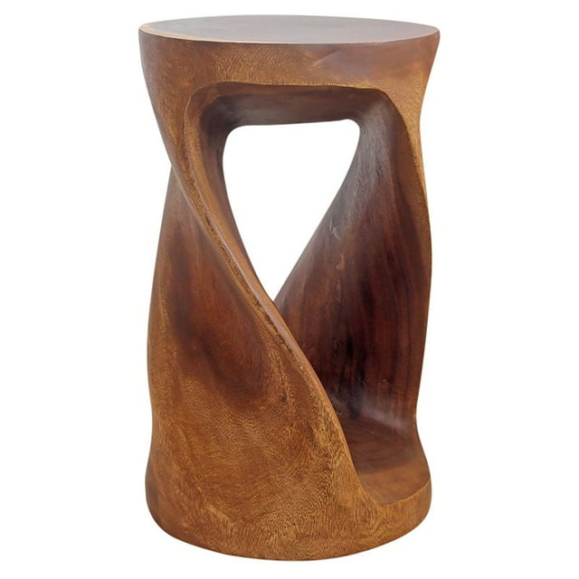 Strata Furniture 23x14" Round Traditional Wood Twist Stool in Walnut