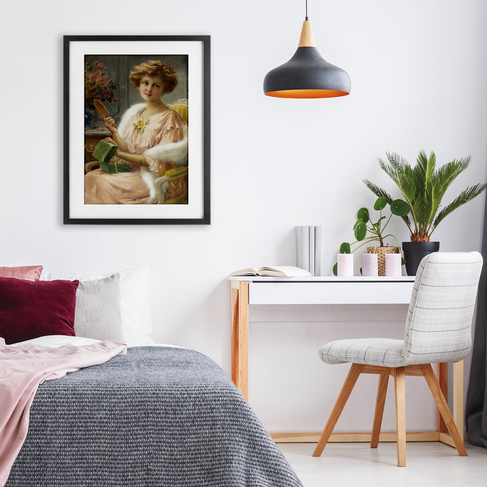Stupell Industries Young Lady with Mirror Black Framed Print Under Glass, design by Tina LeCour