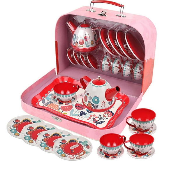 Black&Friday Deals 2024 Iumwxz on Sales Tea Party Set, Children Pretend Play Toy,Children's Home Simulation Tea Set, Tin Teapot, Tea Cup, Toy, Portable Gift Box Set Christmas Gift