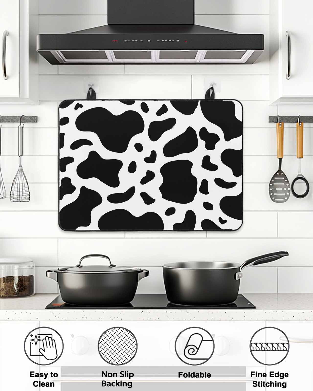 Stove Top Covers for Electric Stove, Black and White Glass Stovetop Cover Protector, Farmhouse Cow Black White Induction Cooktop Protector Oven Mat for Kitchen Countertop 24"x21"