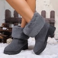 thumbnail image 5 of Aueoeo Womens Winter Boots Furs Snow Boots Ankle Booties Fuzzy Warm Low Heel Suede Short Boots Slip On Shoes Gray, 5 of 9