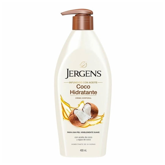Crema corporal Jergens aceite y agua de coco hidratante 400 ml