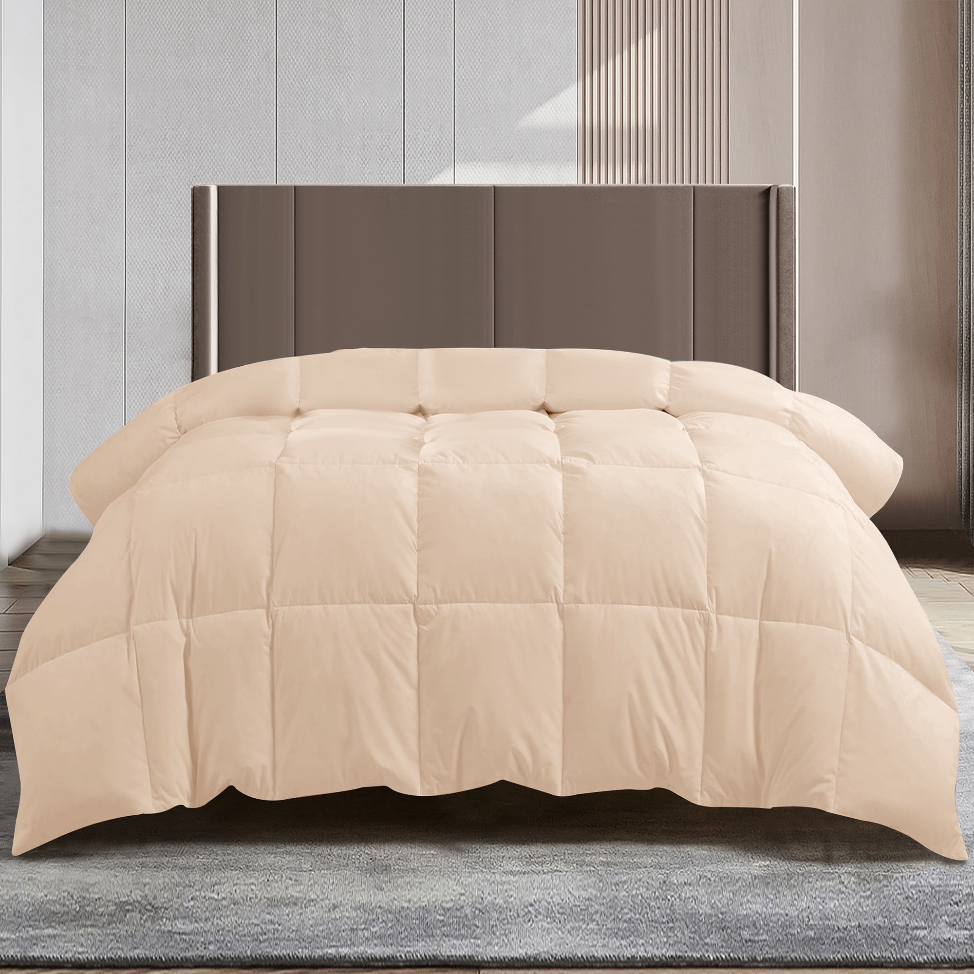Lux Decor Collection Queen Comforter All Season Duvet Insert - Box Stitched Down Alternative Comforter - Quilted Duvet Insert with Corner Tabs (Queen, Beige)