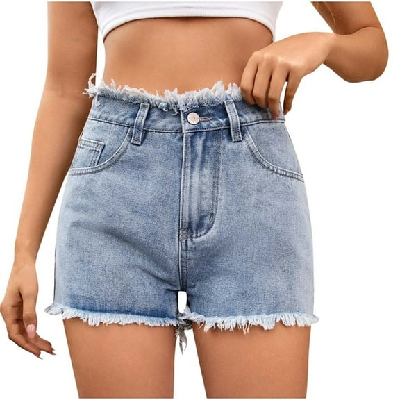 Taqqpue Jean Shorts for Womens Elastic Mid Waisted Stretchy Denim Shorts Casual Summer Hot Short Jeans Raw Hem Junior Shorts Jeans with Pockets
