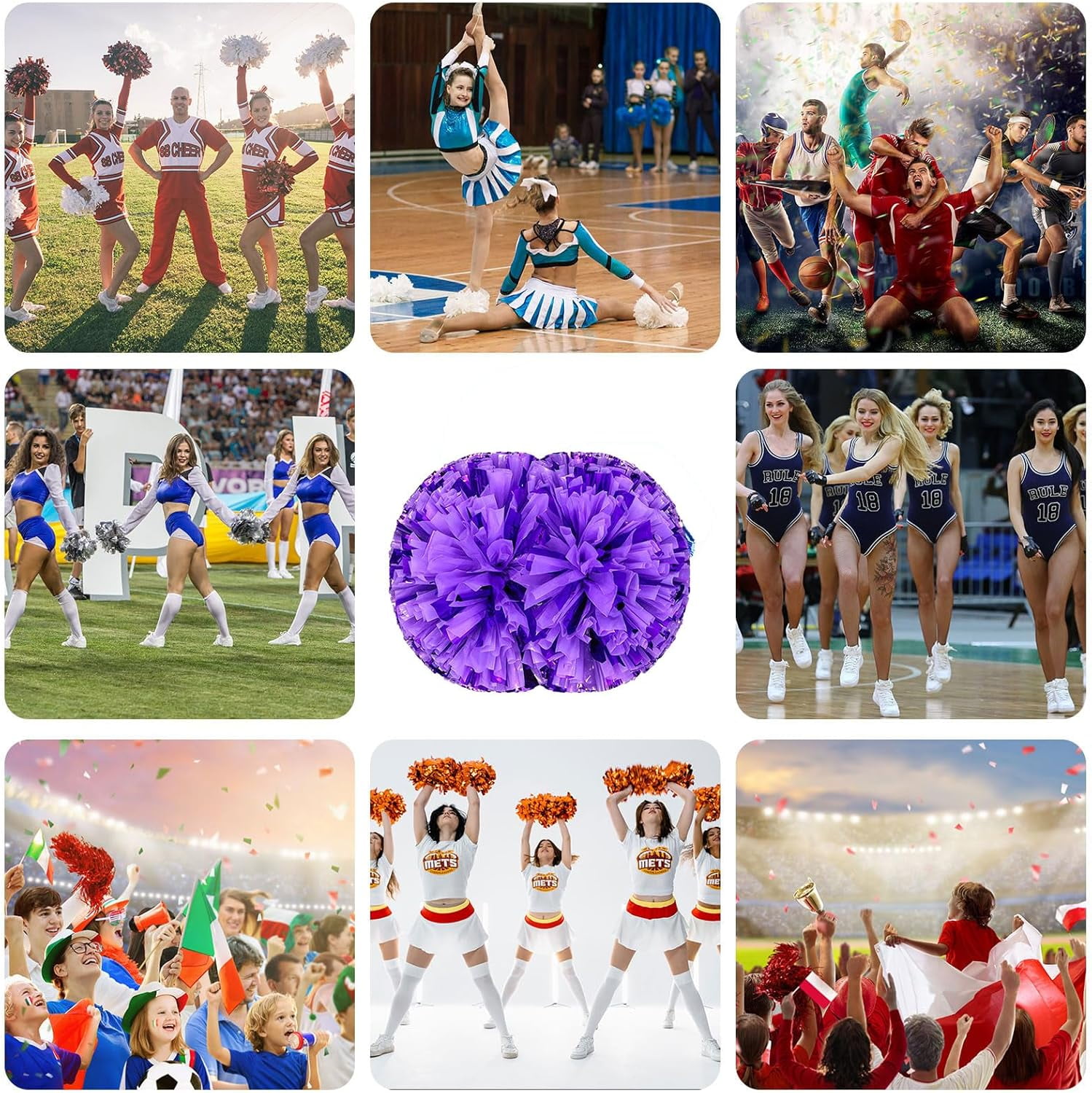 24 PCS pom poms Cheerleading,13.8inch for Sports Teams, Dance Training, and Party Celebrations with Handle