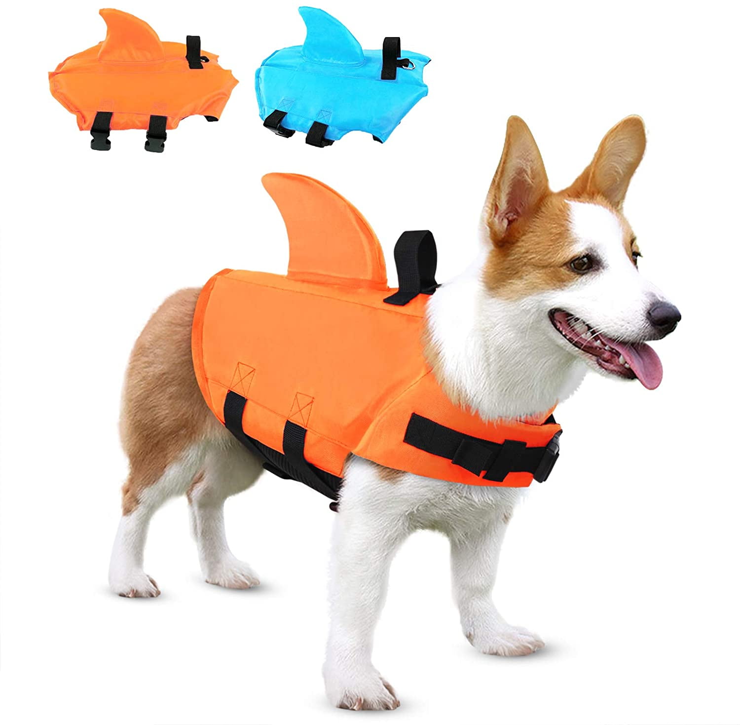 QBLEEV Reflective Stripes Dog Life Vest,Pet Floatation Jacket Float Coat by Quick Release Lifesaver Preserver Swimming Suit Adjustable Belt for Water Safety at Beach Pool Boat Shark