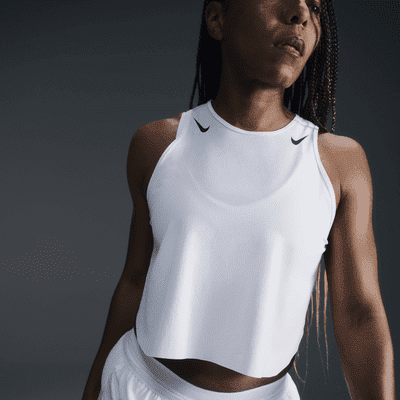 Nike AeroSwift Women's Dri-FIT ADV Cropped Running Tank Top Color: White/Black Size: S (4–6)