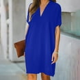 thumbnail image 2 of Puntoco Plus size dresses Shift Dress for Women V Neck Short Sleeves Solid Color Casual Flowy Summer Dresses Blue XXL(XXL), 2 of 5