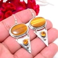 thumbnail image 2 of Yellow Tiger Eye - South Africa & Citrine Designer Handmade 925 Sterling Silver Earring 2.34" E83817, Christmas Gift, 2 of 4