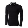 thumbnail image 3 of SWSMCLT Men's Slim Fit Fitted Basic Long Sleeve Polo Shirt V Neck Top Fall House Spring Soft Work Cotton Casual Black Medium, 3 of 4