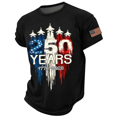 Youth Boys T-Shirt 250th USA Independence Day Celebration Short Sleeve Graphic Tee Casual Daily Tops Black 150(10-11 Years)