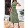 thumbnail image 3 of Mint Green Floral Print Sleeveless Tie Waist A-Line Maxi Dress For Women, 3 of 8