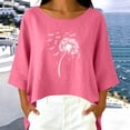thumbnail image 4 of Linen Tops for Women Retro Embroidered Summer Boho Peasant Blouses 3/4 Sleeve Round Neck Casual Loose Fit Clothes Cute Tops For Women, 4 of 6