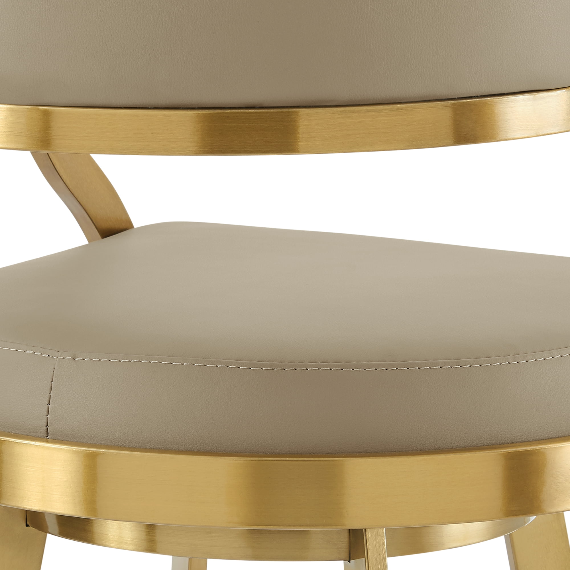 Saturn 30" Swivel Bar Stool with Gold Brushed Stainless Steel and Light Sand Faux Leather