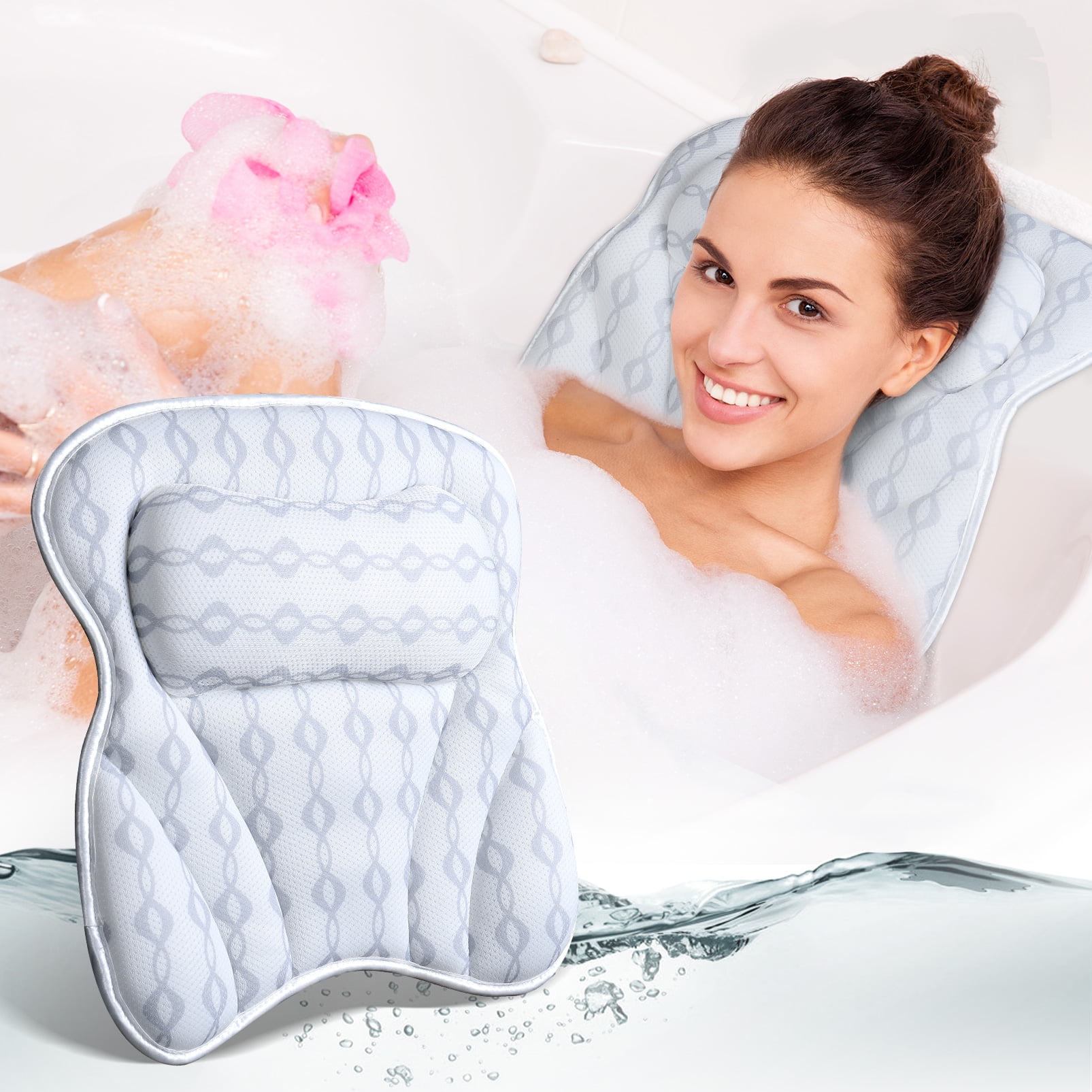 Bath Accessories for Women & Men Ergonomic Bath Pillows for Relaxation for Tub Neck and Back Support Poweul Suction Cups Black Bath Pillow Bathtub Pillow Spa Pillow