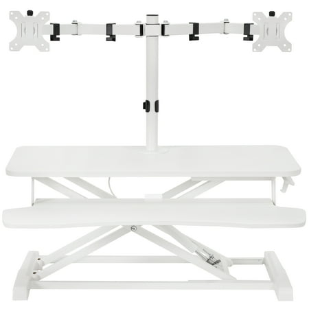 VIVO White 32 Standing Desk Riser with Adjustable Dual 13 to 30 Monitor Mount