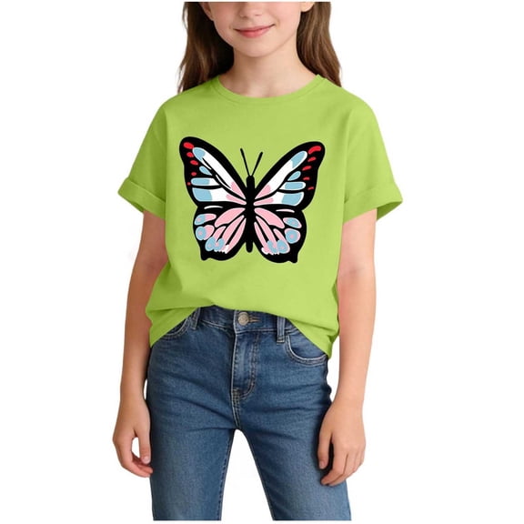Edvintorg Clothes for Girls Fashion Printed Short Sleeve Crewneck Casual Pullover Tops Summer Girls Clothes Size 2-14