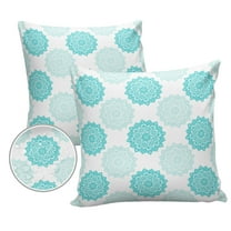 Pack of 2 Outdoor Pillow Covers, Bohemia Teal Green Mandala Flower Pattern Waterproof Square Throw Pillowcase Cushion Decorative Pillow Covers for Couch Patio Tent, 18x18 in