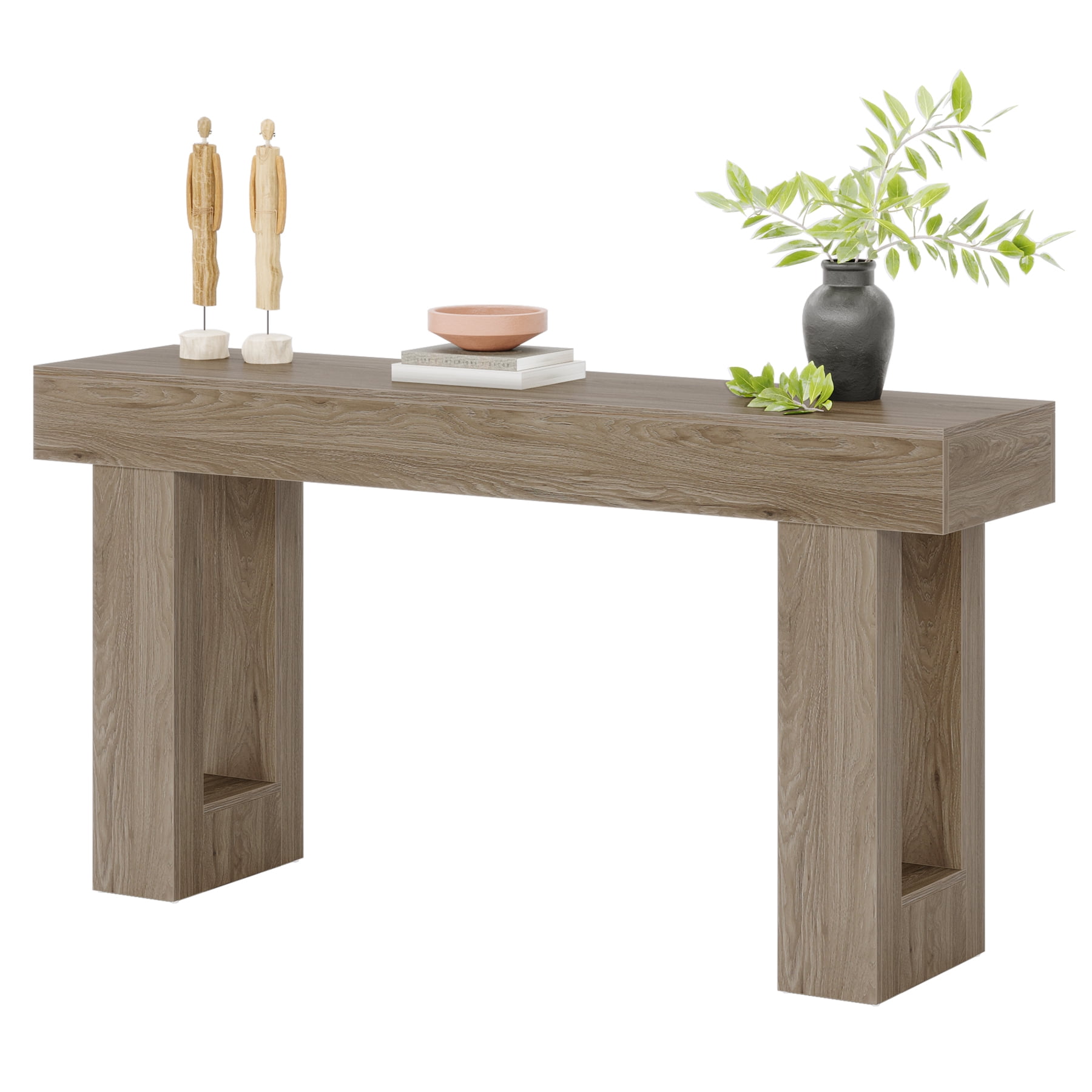 Fnova 63" Long Console Table, 2-Tier Wooden Narrow Rectangular Sofa Table Behind Couch, Farmhouse Entryway Table for Entrance, Hallway, Living Room