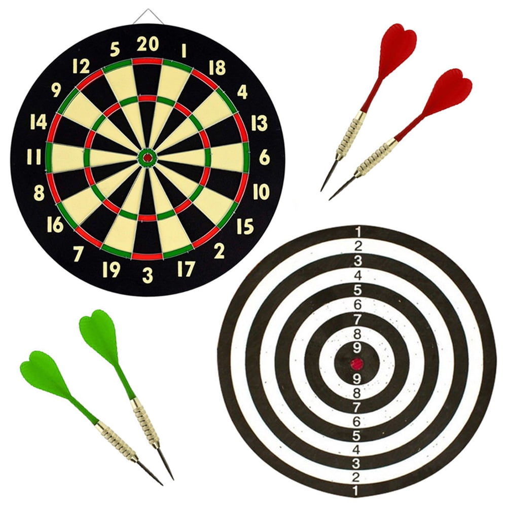 M.Y 17" Double Sided Dart Board and 6 Darts Beginners Set 