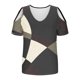 thumbnail image 5 of Tops de Algodón para las Mujeres Color Bloqueado Impreso Manga Corta Cuello en V Fuera Del Hombro, Top de Moda para Diario, 5 of 9