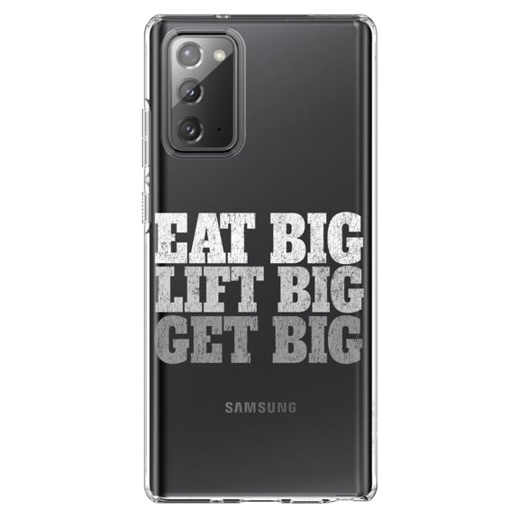DistinctInk Clear Shockproof Hybrid Case for Galaxy Note 20 ULTRA (6.9" Screen) - TPU Bumper Acrylic Back Tempered Glass Screen Protector - Eat Big Lift Big Get Big