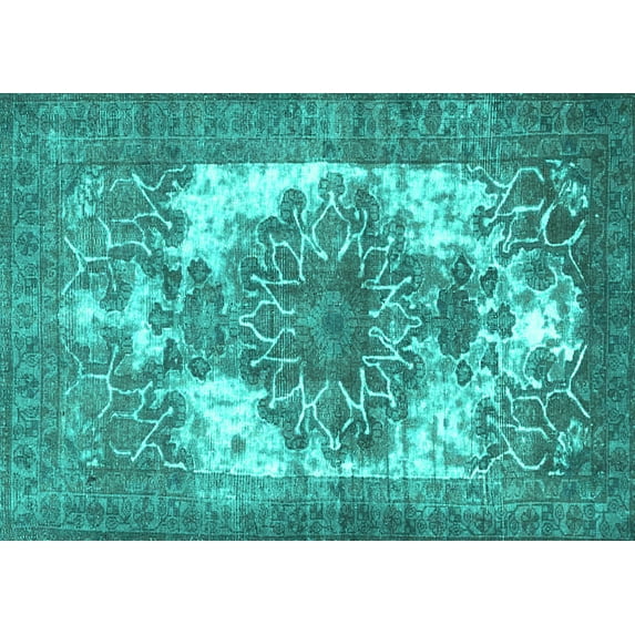 Ahgly Company Machine Washable Indoor Rectangle Persian Turquoise Blue Traditional Area Rugs, 3' x 5'