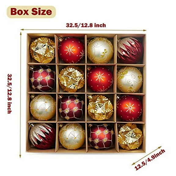 Christmas Ball Ornaments,16PCS/80MM Shatterproof Hanging Ornaments Large Size Baubles, Xmas Tree Decoration Balls for Holiday Party (Red&Gold)