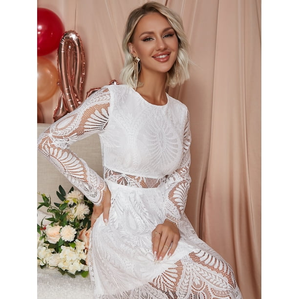 chinese dress ladies Casual Pencil Knee-length Lace Off-the-shoulder Long Sleeve Wedding  Dress-716023